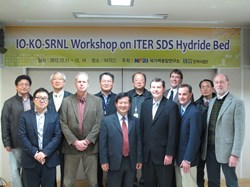 A meeting on the storage and delivery of tritium at ITER was recently held at the Korean Domestic Agency. Hydrogen experts from the Savannah River National Laboratory in the US also attended. (Click to view larger version...)